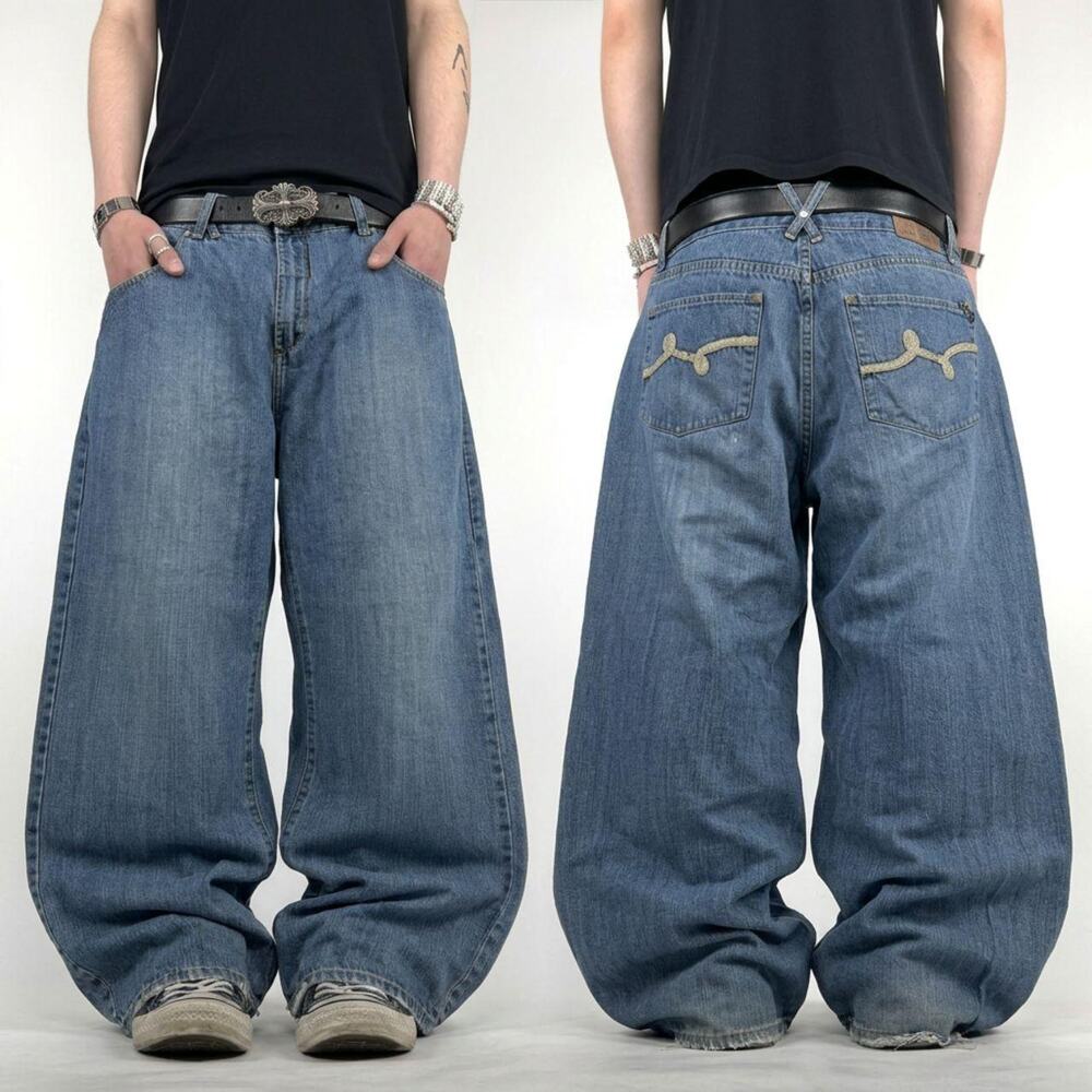 Vintage y2k grunge embroidered baggy rare skater wide leg archive jeans